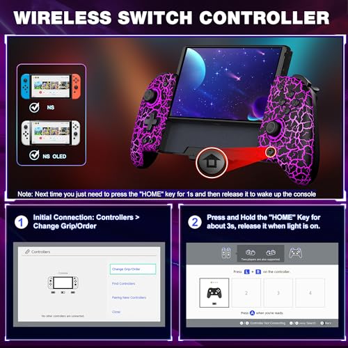 LIFUFUTEE Switch Controllers, Wireless Switch Pro Controller Replacement for Nintendo Switch Controller/OLED, Hall Effect One-Piece Joypad Controller with Programmable/Dual Vibration/Turbo/Wakeup - color: Black Crack, size: Switch 1 - 6.2"/7"
