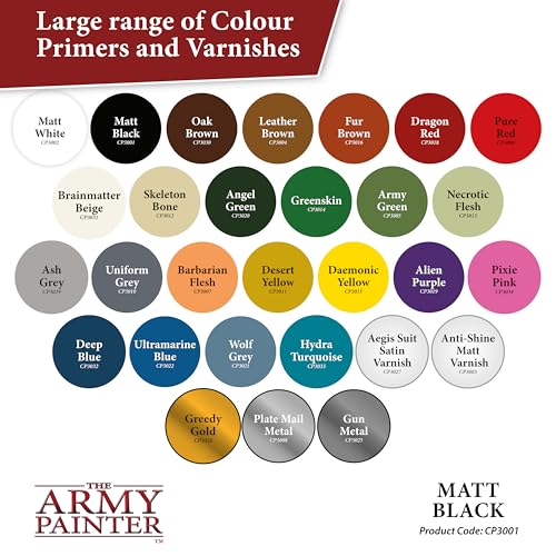 The Army Painter, Colour Primer Matt Black, 400 ml spray acrilico | Primer nero opaco per dipingere miniature Warhammer e Dungeons and Dragons - color: Matt Black