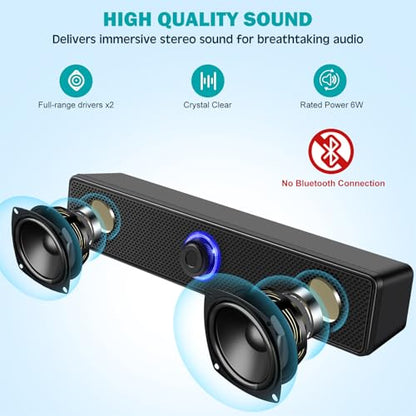 Computer Speakers, USB-A Powered PC Speakers Wired Stereo Desktop Speakers with 3.5mm AUX Audio Plug (No Bluetooth) for Computer, Desktop, Laptop, PC [2026 Version]