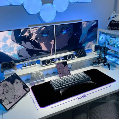 JMIYAV White RGB Gaming Mouse Pad 31.5x12 Inch PC XL Large Extended Glowing Led Light Up Desk Pad Non-Slip Rubber Base Computer Cool Mousepad Mat Desk Accessories Gaming Setup Dark Crescent - color: Dark Crescent
