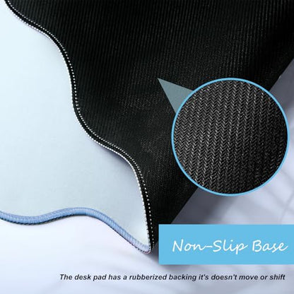 Hahafelt Scalloped Desk Mat Large Desk Pad Cute Coquette Table Mat Back to School Preppy Table Make up Pad Nonslip Graduation Gift with Stitching Waterproof Gaming(Blue,36 x 17 Inches) - color: Blue, size: 36 x 17 Inches