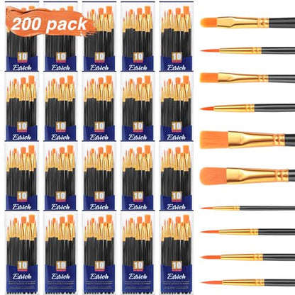 ESRICH Acrylic Paint Brushes Set, 20 Packs 200 Pcs Nylon Hair | Acrylic Oil Watercolor, Face Nail Art, Miniature Detailing, Rock Painting,Painting Artist Professional Kit(Black) - color: Black, size: 200