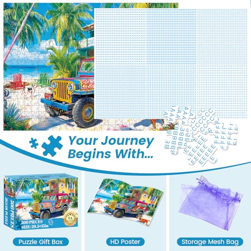 500 Piece Puzzles for Adults,Summer Beach Vacation Puzzle for Teens Adults Seniors, Palm Trees Ocean Dogs Jigsaw Puzzle 500 Pieces, Car Travel Puzzle with Letters on Back,Challenging Family Game Gifts - style: Beach Vacation