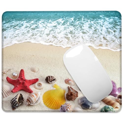 Sea Shells on Sand Beach Mouse Pad Square MousePads Non-Slip Rubber Base Mouse Mat Desk Pad with Stitched Edge for Desk Computers Laptop Office, 9.5x8 Inches - color: Sea Shells on Sand Beach