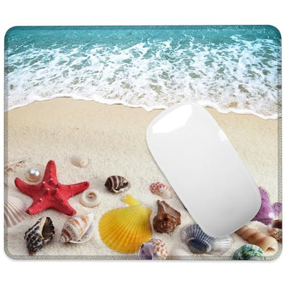 Sea Shells on Sand Beach Mouse Pad Square MousePads Non-Slip Rubber Base Mouse Mat Desk Pad with Stitched Edge for Desk Computers Laptop Office, 9.5x8 Inches - color: Sea Shells on Sand Beach