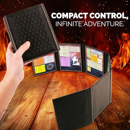 CASEMATIX Miniature DM Screen - 6-Panel Faux Leather Mini Game Master Screen for TTRPGs, Compact DND DM Screen for Better Player Connection & Immersive Tabletop RPG Sessions, Inserts Not Included - color: Black