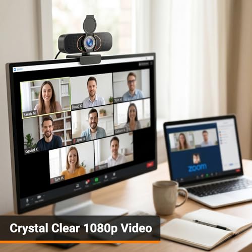 1080P USB Webcam for PC with Microphone Privacy Cover & Tripod | Plug and Play, No drivers; Clear Video Auto Lighting; Noise Canceling Audio; Universal Clamp Mount; Works with Zoom and Teams - style: Minimalist