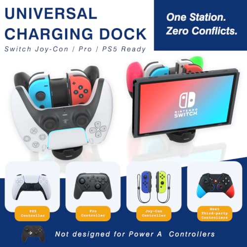 Switch Controller Charger for Nintendo Switch, Charging Dock with JoyCon/Pro / PS5 Controller, Charger Station with LED Indicator and Charger Cable for JoyCons, 6 in 1 Nintendo Charging Dock - size: 80cm