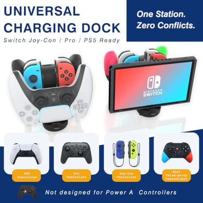 Switch Controller Charger for Nintendo Switch, Charging Dock with JoyCon/Pro / PS5 Controller, Charger Station with LED Indicator and Charger Cable for JoyCons, 6 in 1 Nintendo Charging Dock - size: 80cm
