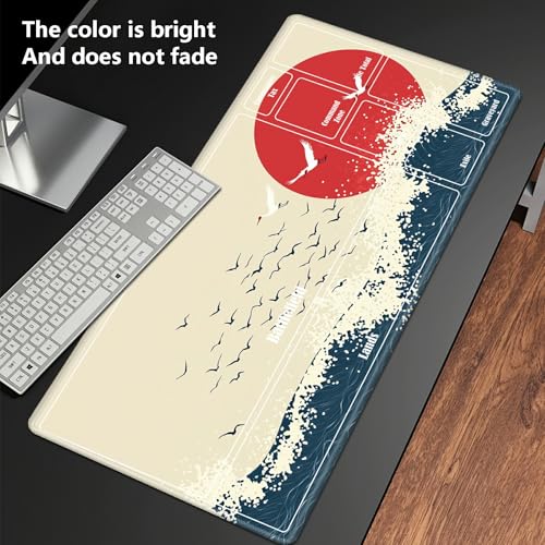 MTG Playmat with Zones, TCG Card Game Play Mat with Stitched Edges, Non-Slip Rubber Base Gaming Desk Mat, Smooth Surface 24 x 14 Inch, Janpanese Sun Sea - color: Janpanese Sun Sea, size: Zone 1