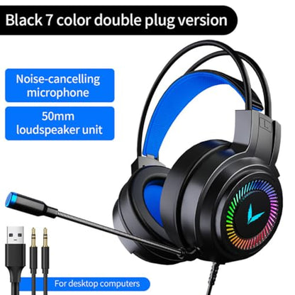 OSALADI Wired Gaming Headset with Microphone 7.1 Surround Sound Over-Ear Headphones for PC Gaming, Soft Ear Pads, 3.5mm Jack, Black, Suitable for Competitive Gamers and Travel Use