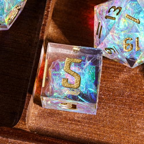 Cusdie Sharp Edges DND Dice, 7 PCs D&D Dice, Handcrafted Polyhedral Dice Set, for Dungeons and Dragon Role Playing Game(Transparent w/White Sparkle) - color: Transparent W/White Sparkle