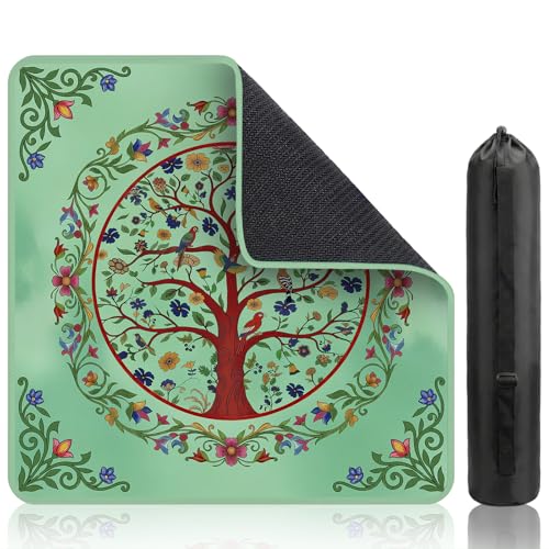 Trees Mahjong Table Mat, Flowers Non-Slip Noise Reduction Mah Jong Mat with Carrying Bag, Game Table Cover for Mahjongs Poker Card, Festival Birthday Gift for Mahjong Lovers, 31x 31In - color: Tree-flower