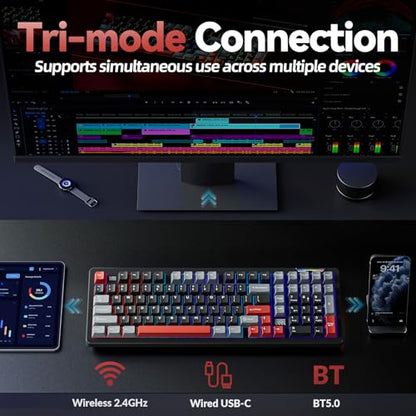 LINGBAO K98 Wireless Mechanical Gaming Keyboard, Tri-Mode BT5.0/2.4GHz/USB-C, Gasket Custom Hot-Swappable Linear Switches Creamy Keyboard with Number Pad, RGB Backlit Gaming Keyboard for PC Laptop - color: K98 | 5000mAh | Black