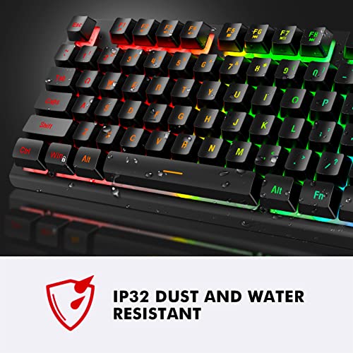 NPET K10V3 Wired Gaming Keyboard and Mouse Pad, RGB 10 Zone Backlit, Spill-Resistant Design, Quiet Silent USB Membrane Keyboard and Wrist Support for Desktop, Computer, PC