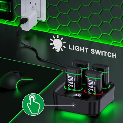 DINOSTRIKE 6x3600mWh Rechargeable Battery for X-1/Series X|S Controllers, X-Series X Controller Battery Charger Station for X-1/One S/One X/Elite(6 Packs)