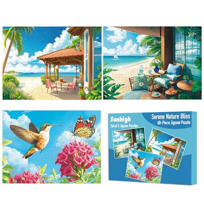 Sunhigh Dementia Puzzles for Elderly, 3x60pc Jigsaw Nature Bliss - color: Nature Bliss