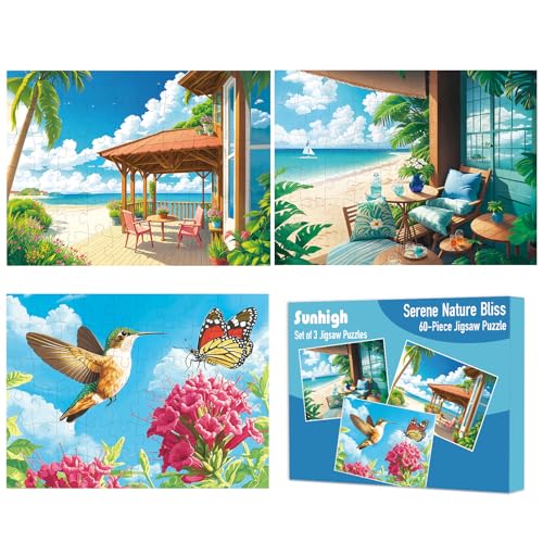 Sunhigh Dementia Puzzles for Elderly, 3x60pc Jigsaw Nature Bliss - color: Nature Bliss