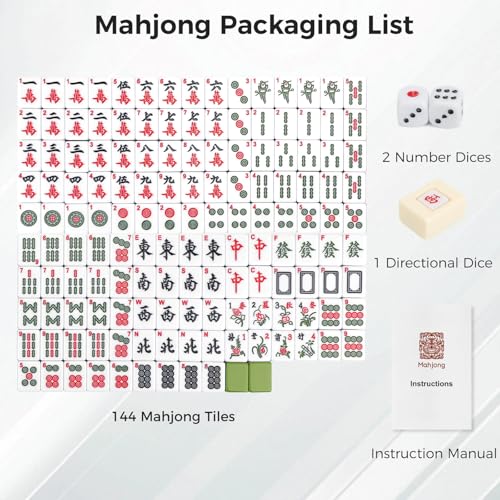 Mahjong Set, 146pcs Chinese Mahjong Tile Set Quality Mahjong Tiles | 1.4" Large Tile with Exquisite Storage Box Easy to Carry, Instruction Included Mah Jongg Sets for Family & Friends Gatherings - size: Home