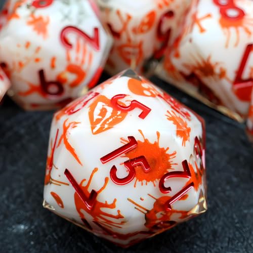 XENOLUX DND Dice Set - Polyhedral Resin Dice Set for Dungeons and Dragons, Macabre Blood Splatter Sharp Edge RPG Dice in Tin Box for Board Games (L6) - color: L6