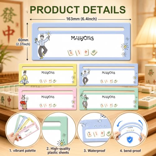 4 Pack Mahjong Line Finder with Card Sleeves Combo, Waterproof Color Rules Helper and Center Opening PVC Protective Covers,Fit 6 1/8" x 4 3/4" Mahjong Cards ，Beginner Friendly Mahjong Supplies