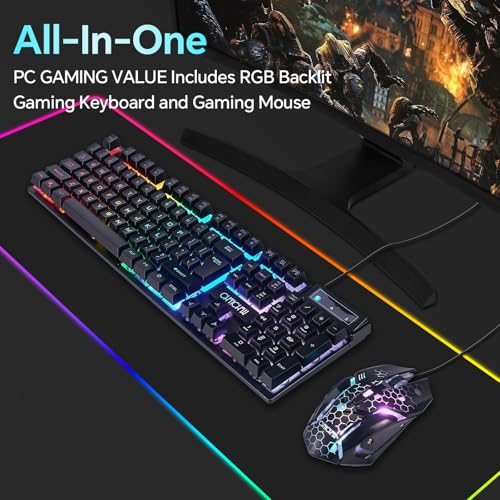 CHONCHOW Gaming Keyboard and Mouse Combo, Wired RGB Backlit for PC Gamer | Mechanical Feel, Anti-ghosting, USB Light Up Keyboard 3200DPI Gaming Mouse, LED Gaming Set for Laptop PS4 Xbox Mac Game Work
