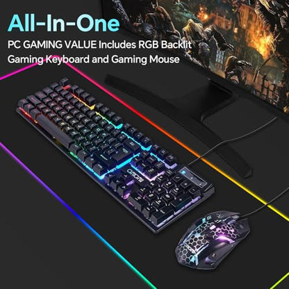 CHONCHOW Gaming Keyboard and Mouse Combo, Wired RGB Backlit for PC Gamer | Mechanical Feel, Anti-ghosting, USB Light Up Keyboard 3200DPI Gaming Mouse, LED Gaming Set for Laptop PS4 Xbox Mac Game Work