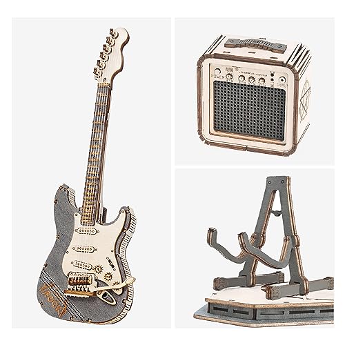 Rowood 3D Puzzles for Adults, DIY Wooden Model Kit for Adults to Build, STEM Electric Guitar Desk Toy Project, Birthday Gifts for Music Lovers