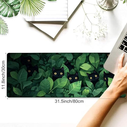 Desk Pad, Cute Anime Cats in Green Leaves XL Gaming Mouse Pad with Stitched Edges,Non-Slip Waterproof Rubber Base Large Desk Mat for Keyboard and Mouse 31.5"x11.8" - color: Colour13, size: X-Large