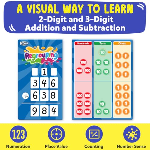 Aizweb Magnetic Regrouping Base Ten Place Value Chart,Addition and Subtraction Math Manipulatives,Dry Erase Board for 1st 2nd 3rd Grade Classroom Must Haves,Hands On Regrouping Math Games for Kids
