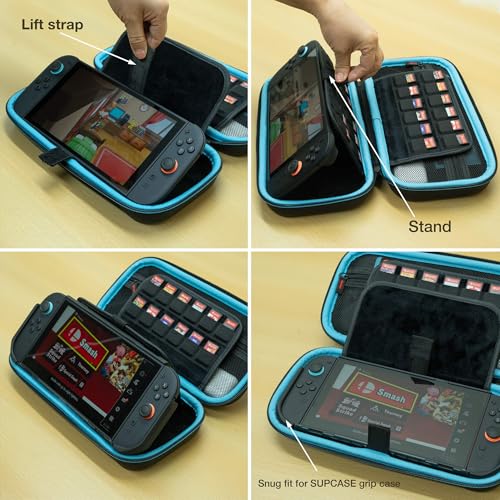 ButterFox Switch 2 Carrying Case for Nintendo Switch 2 Console, Fits Slim Protective Grip Case and 65W Power Bank, With 22 Game Holder and Built-in Stand (Blue/Black, Medium) - color: Blue/Black, size: 7.9 inch Switch 2 M