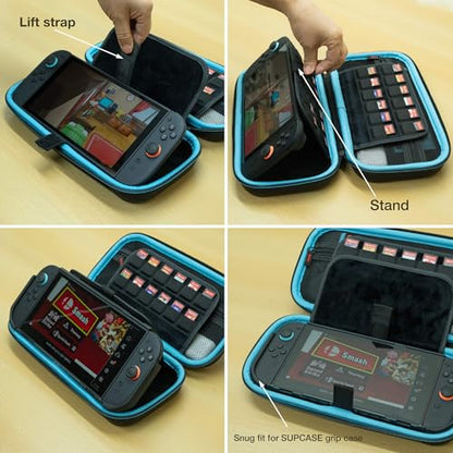 ButterFox Switch 2 Carrying Case for Nintendo Switch 2 Console, Fits Slim Protective Grip Case and 65W Power Bank, With 22 Game Holder and Built-in Stand (Blue/Black, Medium) - color: Blue/Black, size: 7.9 inch Switch 2 M
