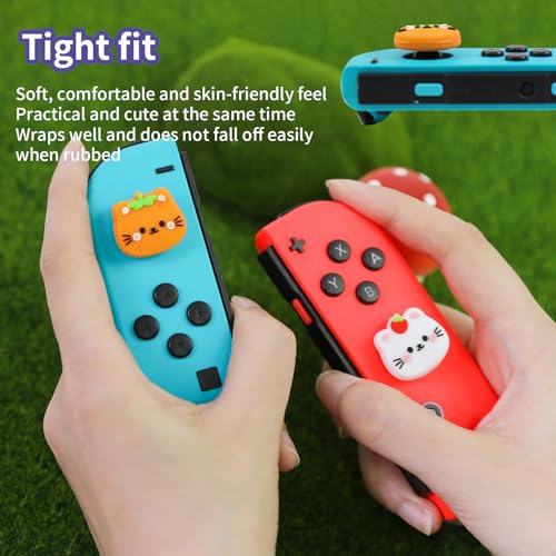 Switch Joycon Thumb Grips Caps, 4 PCS Cute Kawaii 3D Silicone Analog Thumbstick Button Cover Compatible with Nintendo Switch Lite/OLED Joystick Caps (Orange+White Cat) - color: Orange+White Cat