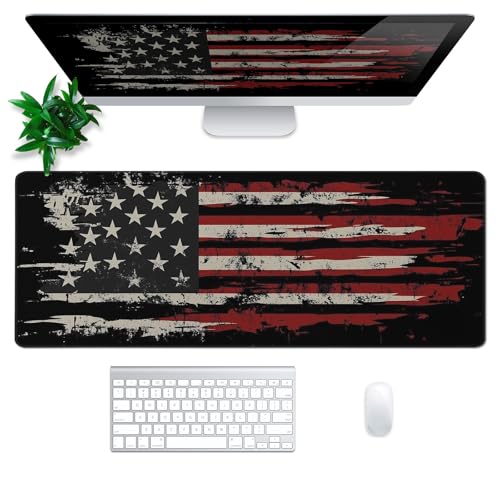 American Flag Mouse Pad Abstract American Mouse Pad 31.5x11.8 Inch Flag Texture Non-Slip Rubber Base Large Mousepad Stitched Edges Keyboard Mouse Mat Desk Pad for Office and Home - color: American Flag