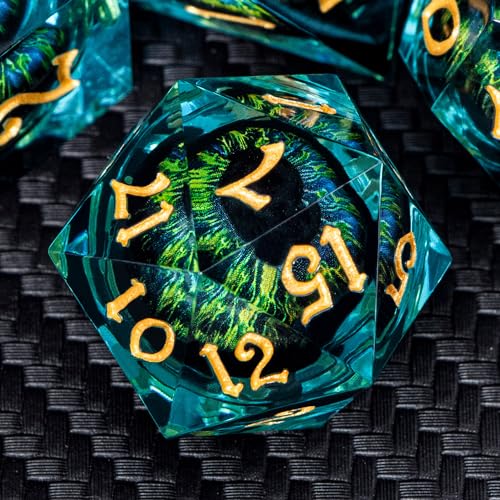ARUOHHA DND Resin Dice Dragon Eye Dice Liquid Core Red Sharp Edged Dice Set with Gift Box, Polyhedral D and D Dice Set Role Playing Game D20 D12 D10 D8 D6 D4 - color: Yy07-blue