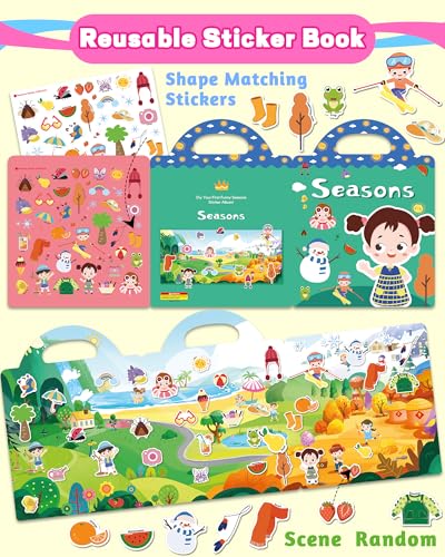 Walenced Reusable Sticker Book for Toddlers, Travel Stickers for Kids, Toddler Craft Activities Toys, Birthday Gifts for Boys & Girls - style: Season