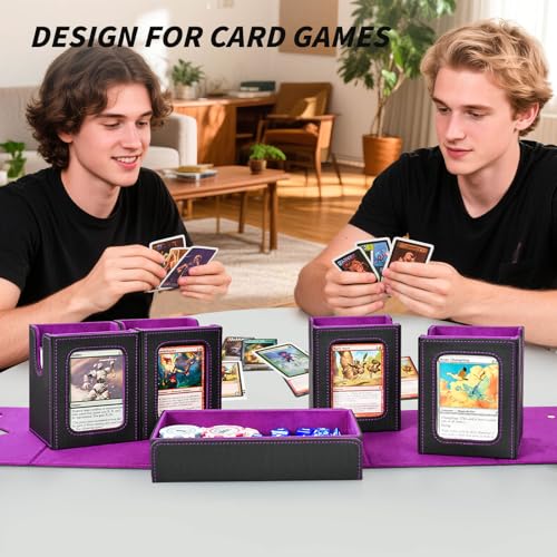 Commander Deck Box for MTG, Trading Card Storage Box Holds 400+ Double-Sleeved Cards, 5 IN 1 Removable Card Case with Dice Tray, Display Window with Magnetic Card Holders for TCG/CCG (Black Purple) - color: 5-IN-1-Black Purple