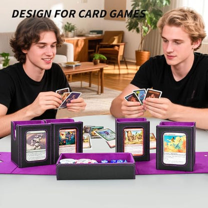 Commander Deck Box for MTG, Trading Card Storage Box Holds 400+ Double-Sleeved Cards, 5 IN 1 Removable Card Case with Dice Tray, Display Window with Magnetic Card Holders for TCG/CCG (Black Purple) - color: 5-IN-1-Black Purple