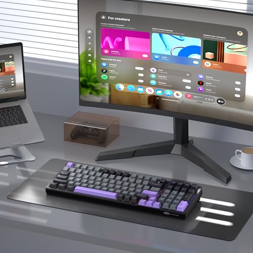 MageGee LIGHT100 Wireless Creamy Keyboard, Gasket Structure Hot Swappable, Tri-Mode 2.4G/USB-C/BT5.0 RGB Backlit Mechanical Gaming Keyboard for Win/Mac/PC, PBT Keycap, 4000mAh Battery, Purple - color: Purple Black/Blue Whale Switch