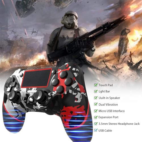 SZYUYU Wireless Controller for Ps4 Romote Compatible with Ps4/Slim/Pro/Windows PC, Controller for Ps4 with 3.5mm Audio Jack, Touch Pad,Six Axis Motion Control, Charging Cable (FLAME WHITE) - color: FLAME WHITE