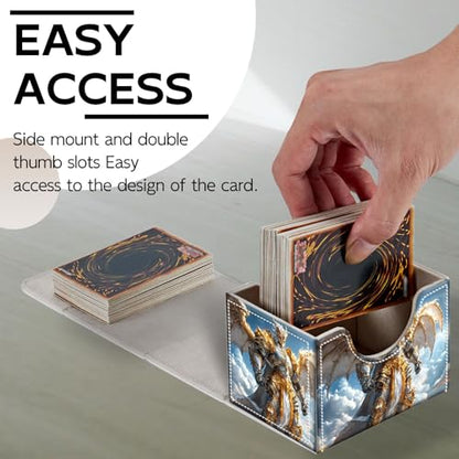 Trading Card Storage Box, Holds 100+ for MTG Cards, PU Leather with Magnetic Closure, Golden Winged Knight in Sky Fantasy Durable Deck Box for Magic the Gathering, Trading Card Games - color: Golden Winged Knight in Sky Fantasy