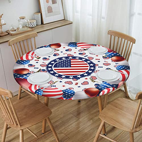 4th of July American Flag Round Tablecloth Elastic Fitted Table Cover Washable Elastic Edge Tablecloths for Kitchen Dining Party Fitted Table 40-44 - color: 4th of July American Flag S, size: 40" (Round)