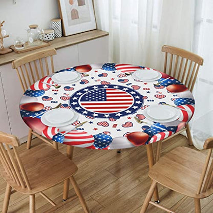 4th of July American Flag Round Tablecloth Elastic Fitted Table Cover Washable Elastic Edge Tablecloths for Kitchen Dining Party Fitted Table 40-44 - color: 4th of July American Flag S, size: 40" (Round)