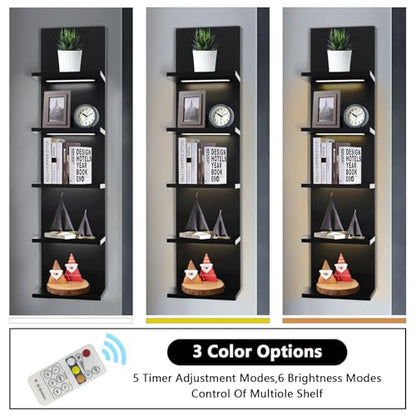 5 Tier Wall Shelf Unit, Black | Lack Shelf, For Bedroom, Office, Bathroom, Vanity Shelves, With LED Remote Control Light - color: Black