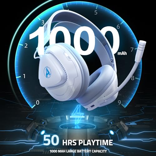 Wireless Gaming Headset with Mic for PS5 PS4 PC, 50-Hour Battery All-Day Play, Zero Interference, ≤20ms Sync for Fortnite & Call of Duty/FPS Gamers, Double Mode,White