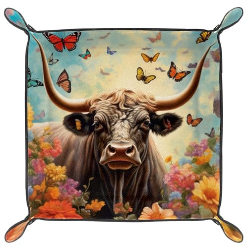 Highland Cow Flower Dice Tray Dice Rolling Tray Folding Dice Holder for Dice Games, Like RPG, DND and Other Table Games - color: Multi 20