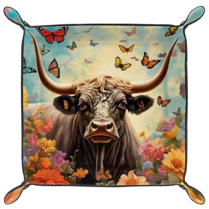 Highland Cow Flower Dice Tray Dice Rolling Tray Folding Dice Holder for Dice Games, Like RPG, DND and Other Table Games - color: Multi 20