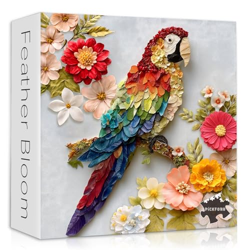 PICKRORU Bird Puzzles for Adults 1000 Piece, Parrot Flower Animal Jigsaw Puzzles Impossible, Unique Art Floral Puzzles Challenge - style: Colorful Parrot Puzzles