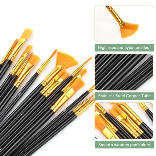 AROIC Acrylic Paint Brush Set,8pack/120pcs Nylon Hair Acrylic Paint Brushes,Oil Watercolor Rock Face Paint Brushes, Artist Craft Paint Brush Supplies, for All Purposes Kids Adult Painting. - size: 120pcs-black