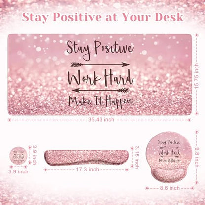 iCasso Mouse Pad,Large Pink Desk Mat Set, 4in1 Back to School XXL Mousepad + Keyboard Wrist Rest+Mouse Wrist Rest+Coaster with Ergonomic Desk Pad for Home Office Computer Cover -Pink Stay Positive - color: 1-Pink Stay Positive